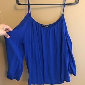 Royal blue cold shoulder flowy top